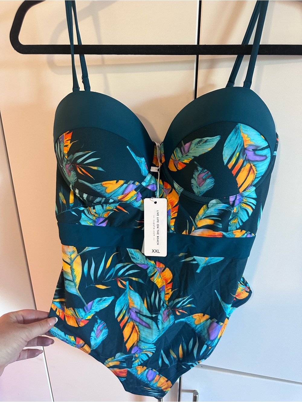 Cupshe Teal Tropical Leaf One-Piece Swimsuit - Picture 2 of 4